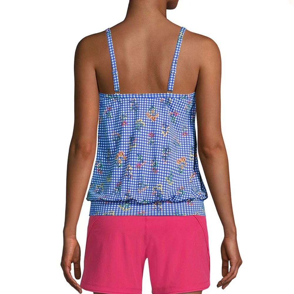 Lands' End Blouson Tankini Swimsuit Top EB Botanical Checks - Picture 2 of 8